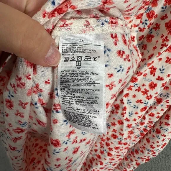 Old navy dress womens 2X ivory red floral lace pockets ruffle boho cottagecore - Picture 9 of 9